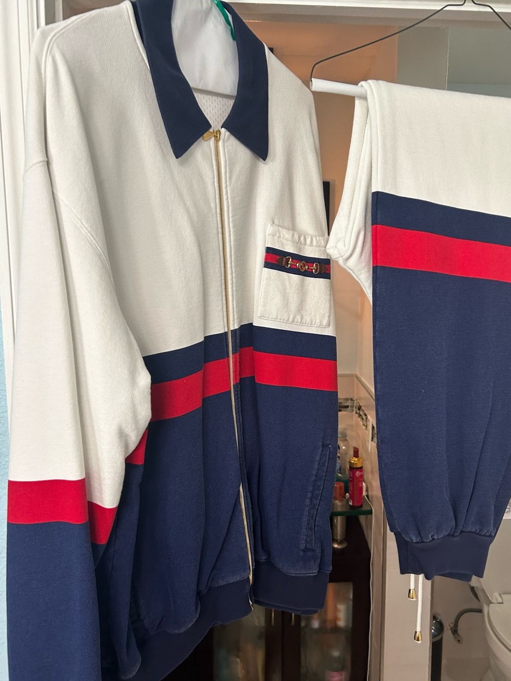 Gucci Men’s XXL Web Stripe Vintage-Effect Cotton Track Jacket & Jogger Pants Set